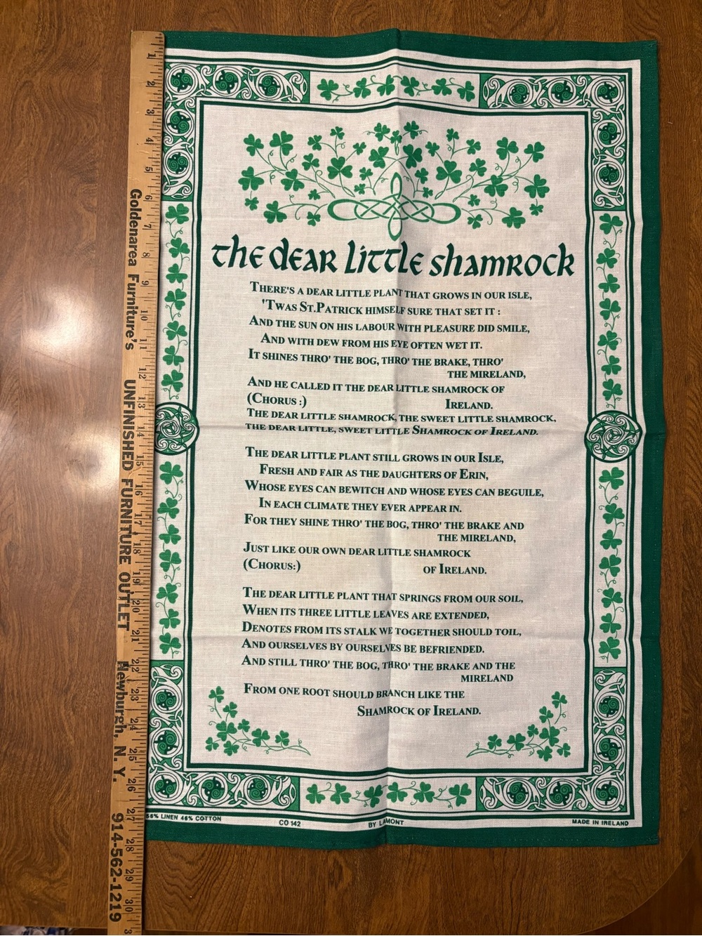Green Shamrock Tea Towel with Poem - Unbranded